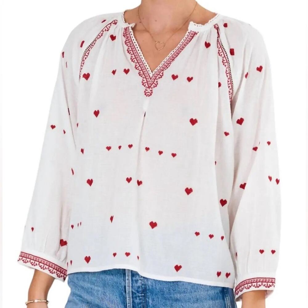 M.A.B.E. Heart Embroidered V-Neck Blouse (NWT) - Large